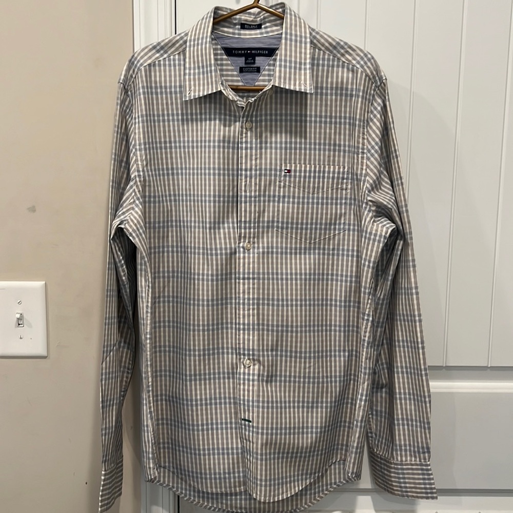 Tommy Hilfiger Men’s 80s 2Ply Custom Fit Long Sleeve Dress Shirt Size S